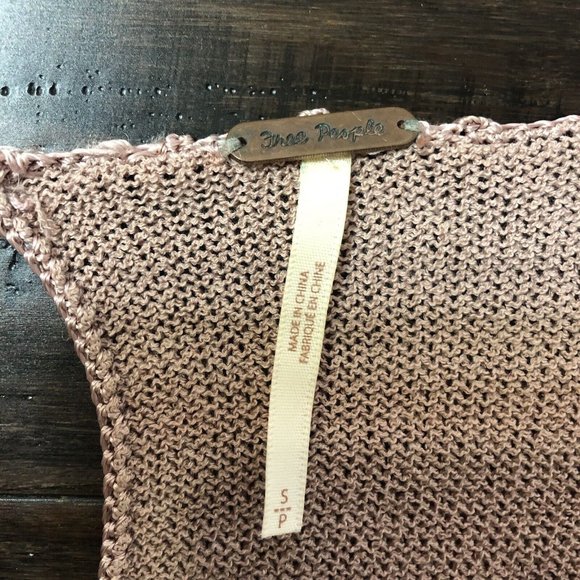 Free People Crochet Sleeve Sweater S Small Pink Mauve Open Knit Fitted Preppy - Picture 4 of 10